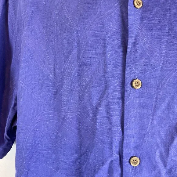 Tommy Bahama Hawaiian Shirt XL Purple Leaf Textured Button Front Short Sleeve - Picture 4 of 8